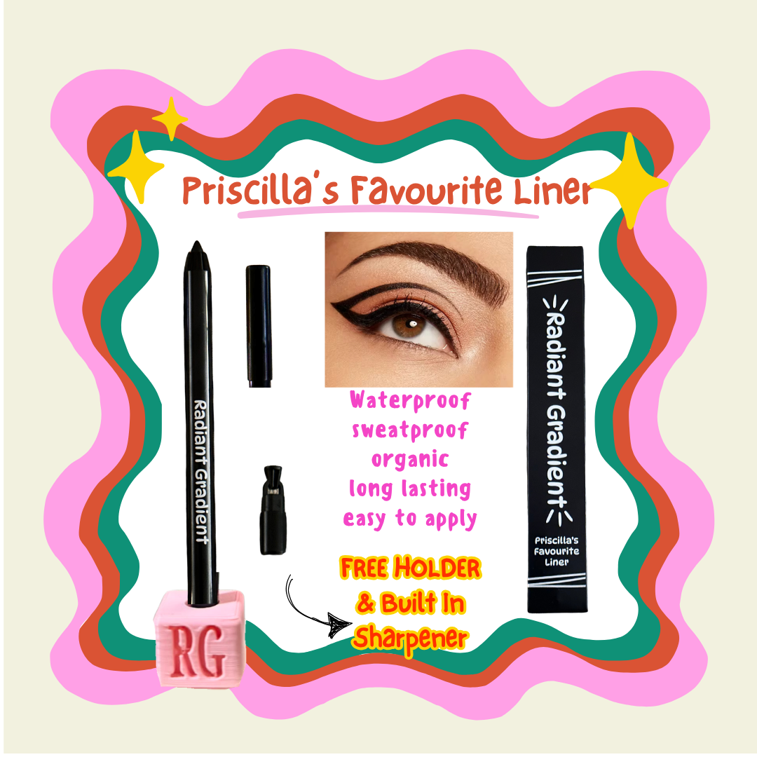 Priscilla's Favourite Liner Pitch Black Waterproof Organic Long Lasting Sweatproof with Free Sharpener