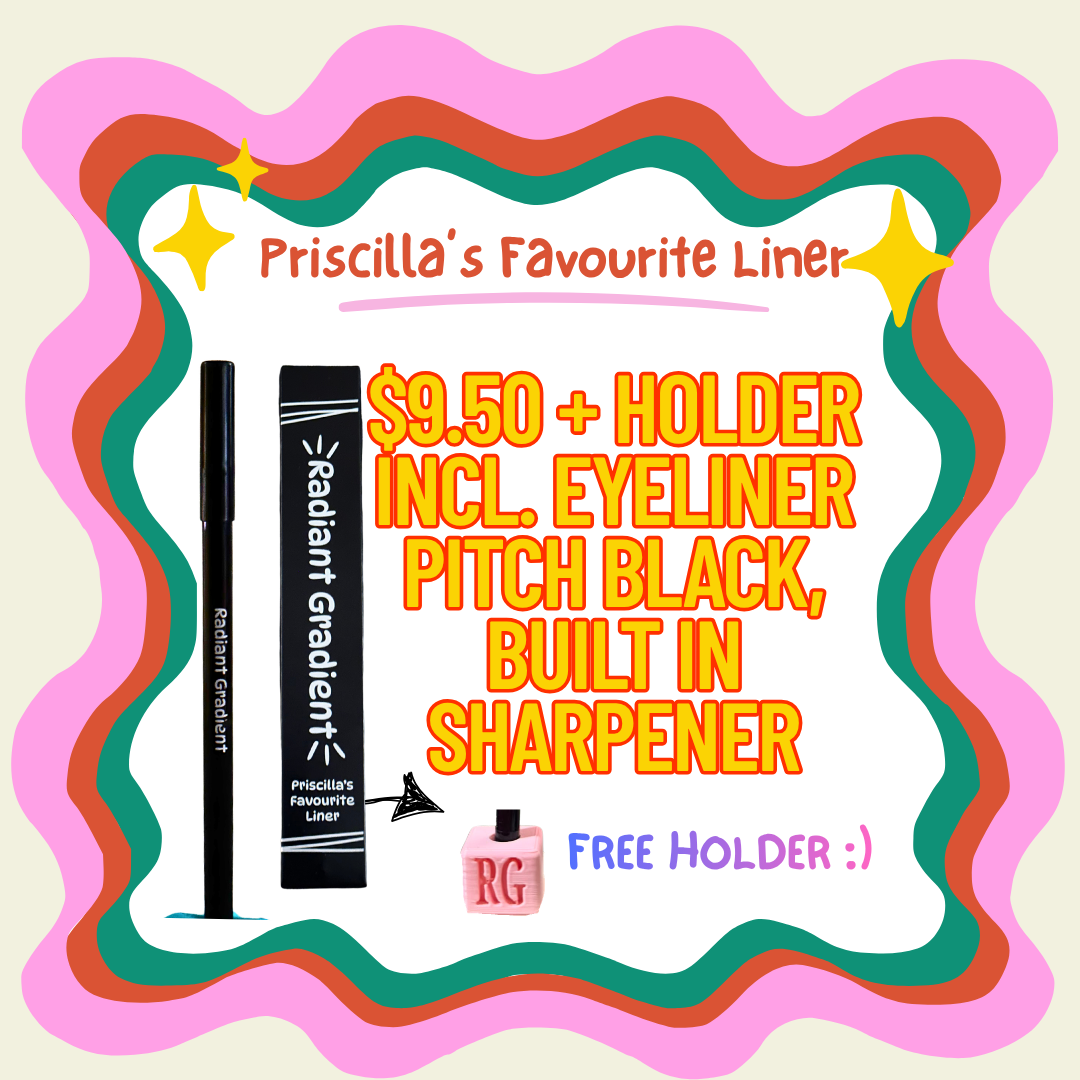 Priscilla's Favourite Liner Pitch Black Waterproof Organic Long Lasting Sweatproof with Free Sharpener
