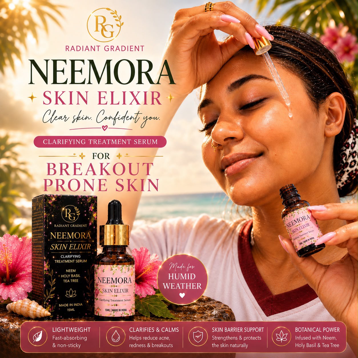 Neemora Clarifying Treatment Serum 15ml for Acne Prone/Oily Dry Skin. For Pimple Marks ans Scars