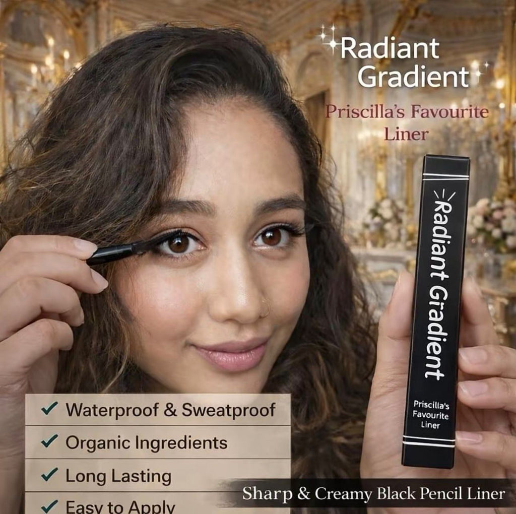 Priscilla's Favourite Liner Pitch Black Waterproof Organic Long Lasting Sweatproof with Free Sharpener