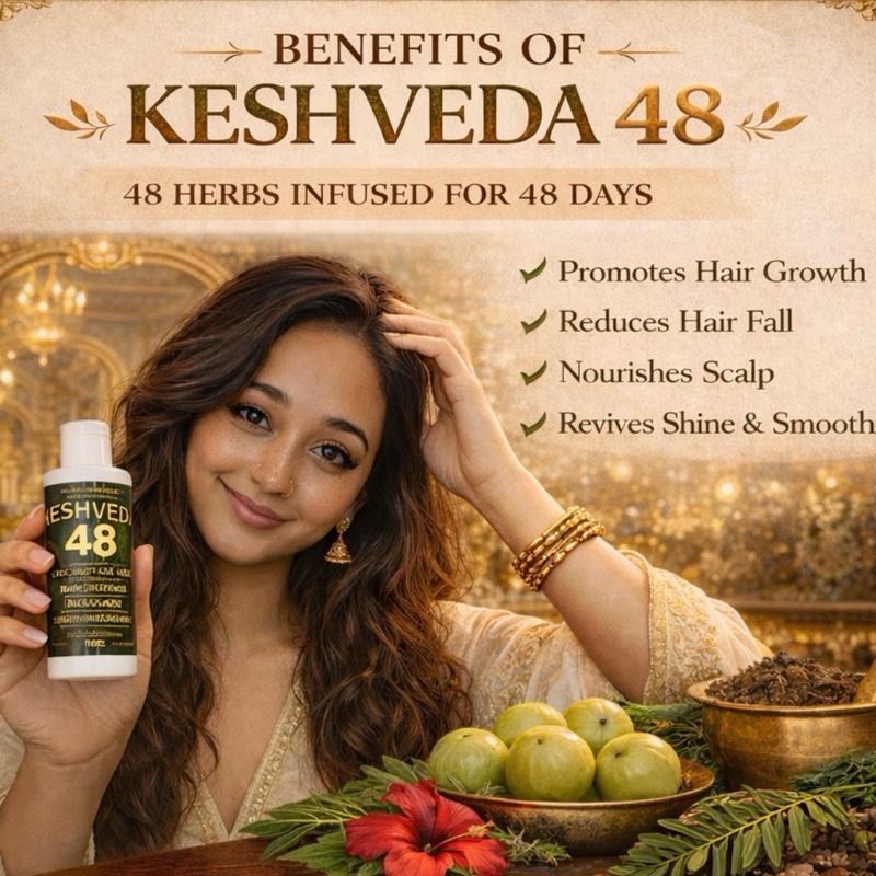 KESHVEDA 48 Herbal Hair Oil 100ml - 48 Herbs Infused For 48 Days | Promotes Healthy Hair Growth , Reduces Fall , Nourishes Scalp , Revives Shine